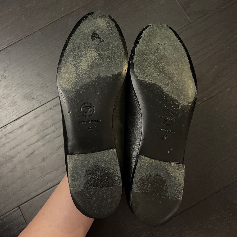 Authentic Chanel black leather ballet flat shoe women size 36 - Picture 6 of 10
